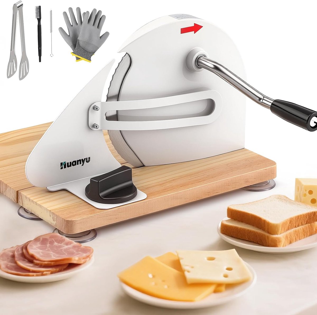 SnelShoppen - Handmatige Broodsnijder voor Huisgemaakt Brood, Instelbare Dikte 0-2 cm, Inklapbare Broodsnijder met Kruk en Zuignappen (Wit) - Ideaal v