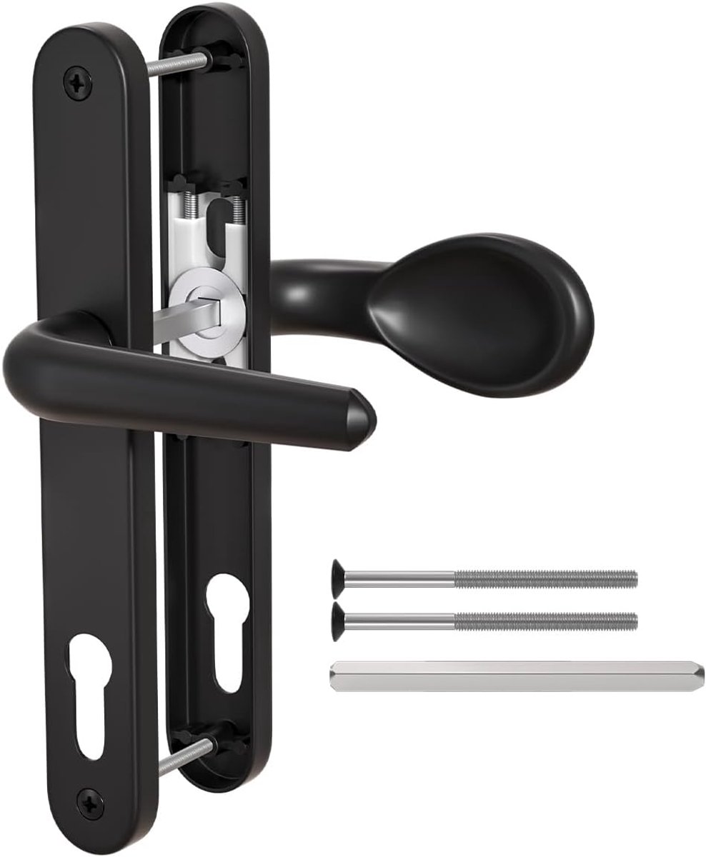 1 stuks zwart aluminium UPVC deurklink, hendel/pad Inline 92mm backset, 211mm schroefgat afstand, 243mm plaat lengte voordeurklinken voor UPVC deur