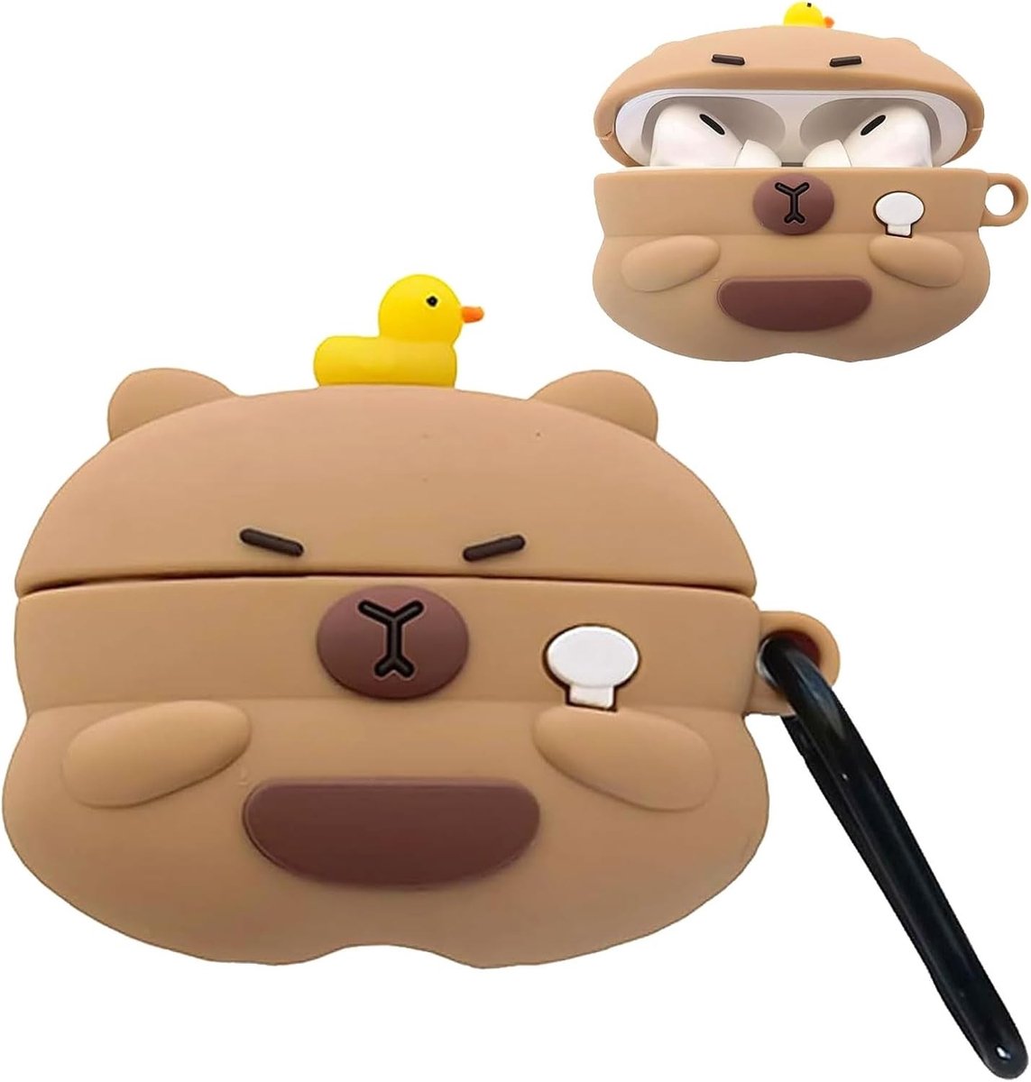 Kawaii 3D Cartoon Kapibara Ontwerp, Zachte Silicone Beschermcase voor AirPods 4e Generatie 2024 met Sleutelhanger, Schattig en Duurzaam