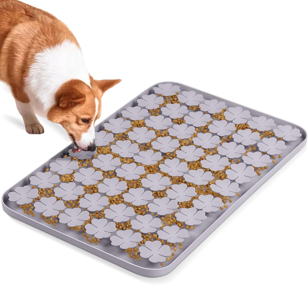 23,6 x 15,7 inch grote siliconen snuffelmat met zuignappen, slow feeder voor kleine, middelgrote en grote honden, langzaam eten, vervelingsreductiemiddel (grijs)