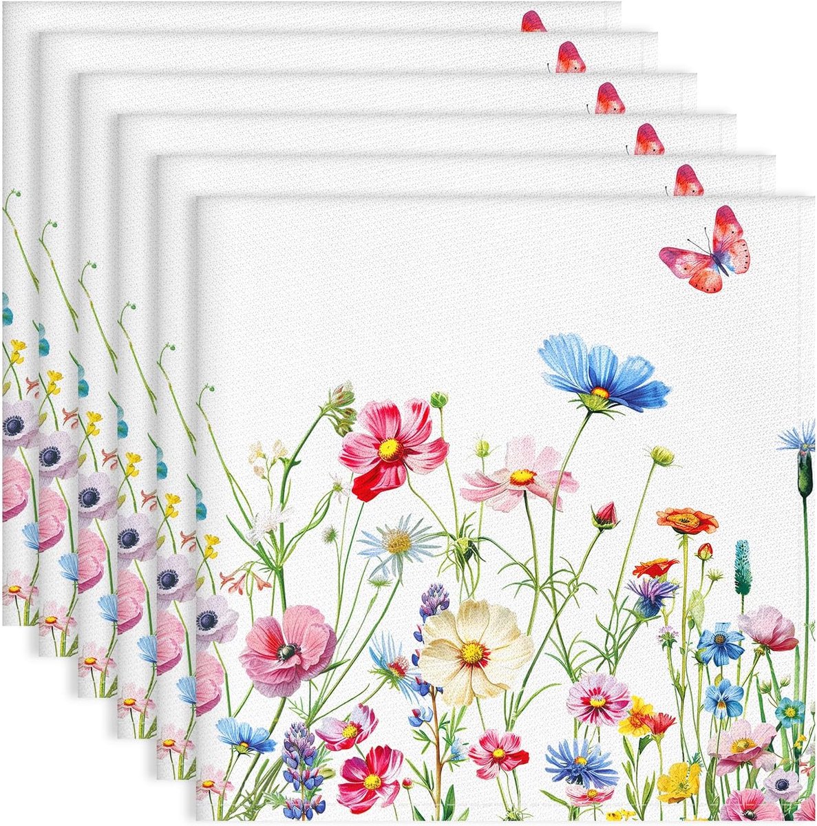 Bloemen Vlinder Print Doek Servetten 100% Katoen, 45,7 x 45,7 cm Diner Servetten Doek Set, Wasbare Servetten voor Thuis, Keuken, Diner, Feest, Bruiloft, Cocktail, Set van 6
