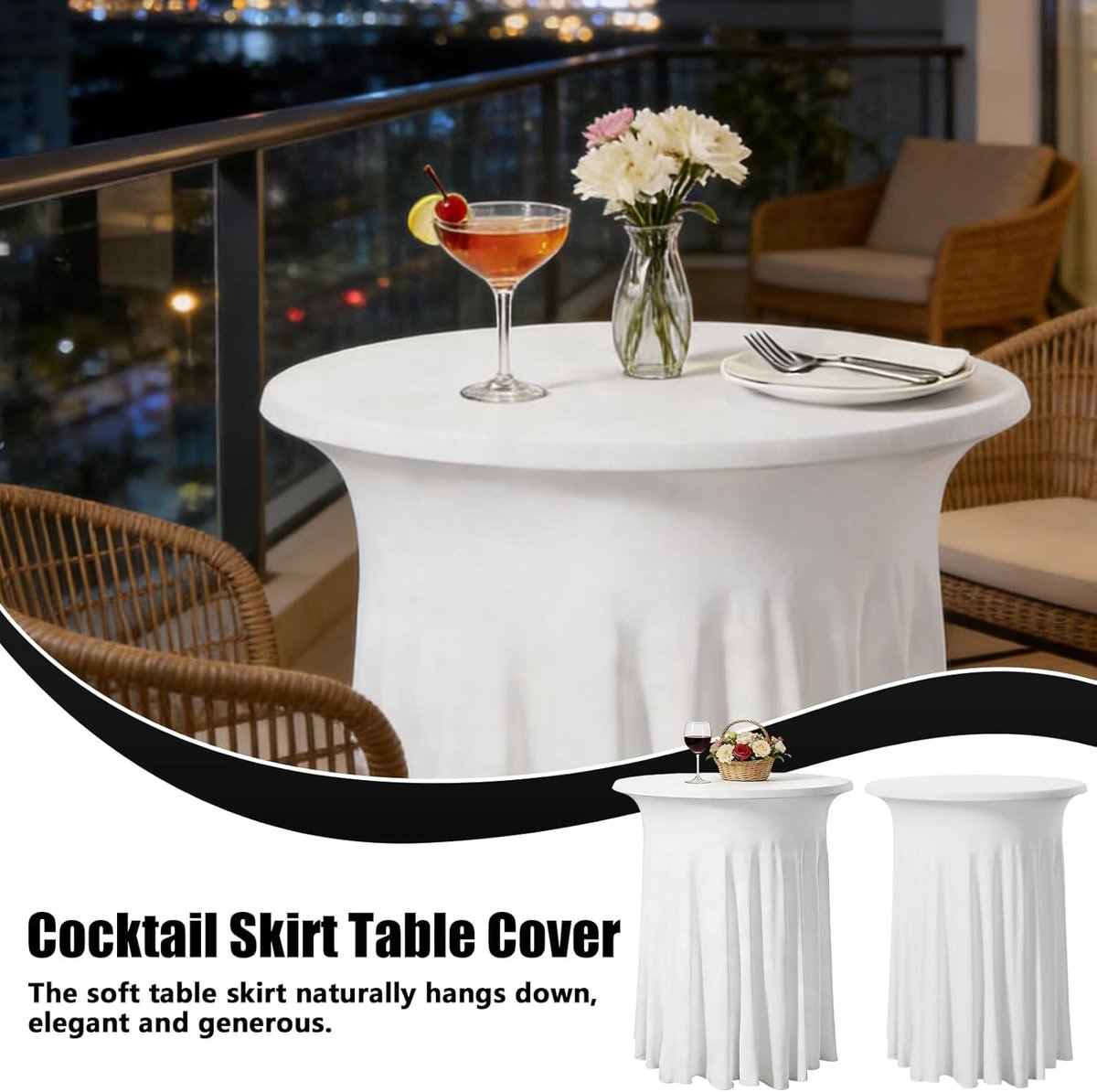 2 stuks stretch tafelkleden: elegante statafelhoezen met rok, praktische bartafelhoezen, stijlvol cocktailtafelkleed voor bruiloften, feesten, restaurants, banketten (wit, 80 x 110
