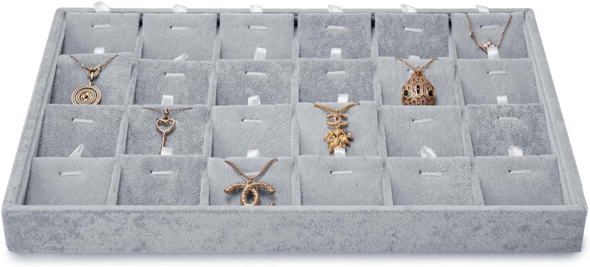 SnelShoppen - Stapelbare Sieraden Tray, Velvet Sieraden Opberg Tray, Organizer met 24 Compartimenten, Sieraden Display voor Halskettingen en Kettingen