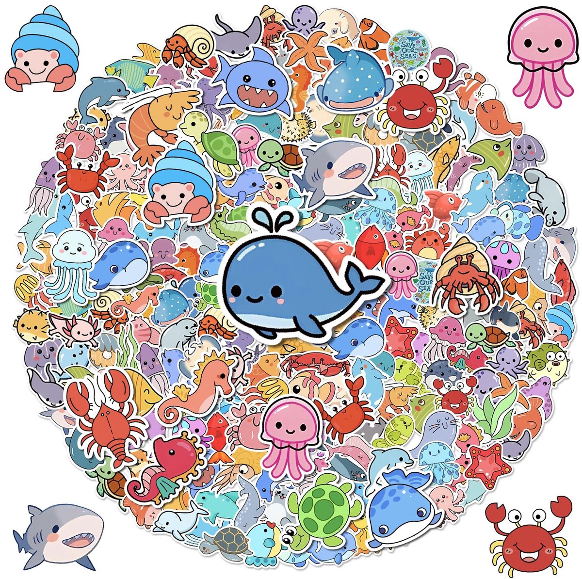 Set van 100 vinylstickers met zeedieren, waterdichte stickers met oceaanmotieven voor notitieboeken, scrapbooking, laptop, koffers en flessen