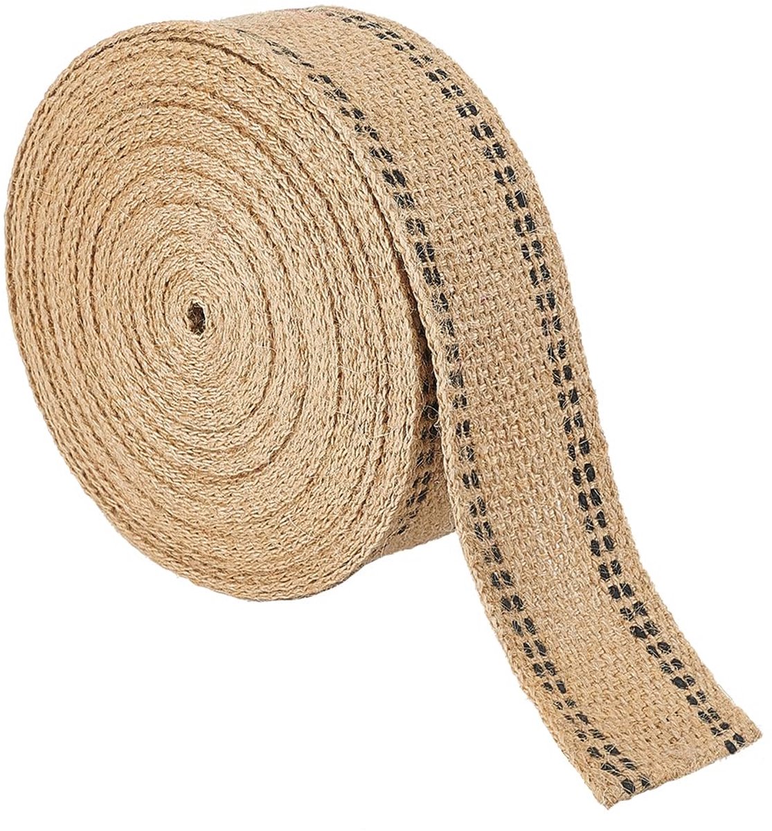 Jute singelband rol, natuurlijke jute met zwarte lijn, 50 mm brede bekleding singels jute voor naaien doe-het-zelf woondecoratie geschenkverpakking, bruin