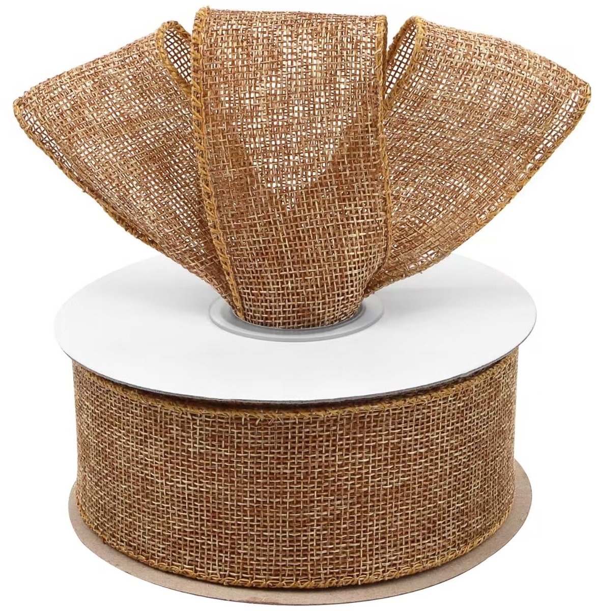Jute lint met draad, linnen lint, decoratief lint, jute lint, 5 cm x 18,2 m, voor doe-het-zelf handwerk, verpakking, bruiloft, Kerstmis, eettafel, bloemenversiering (bruin)