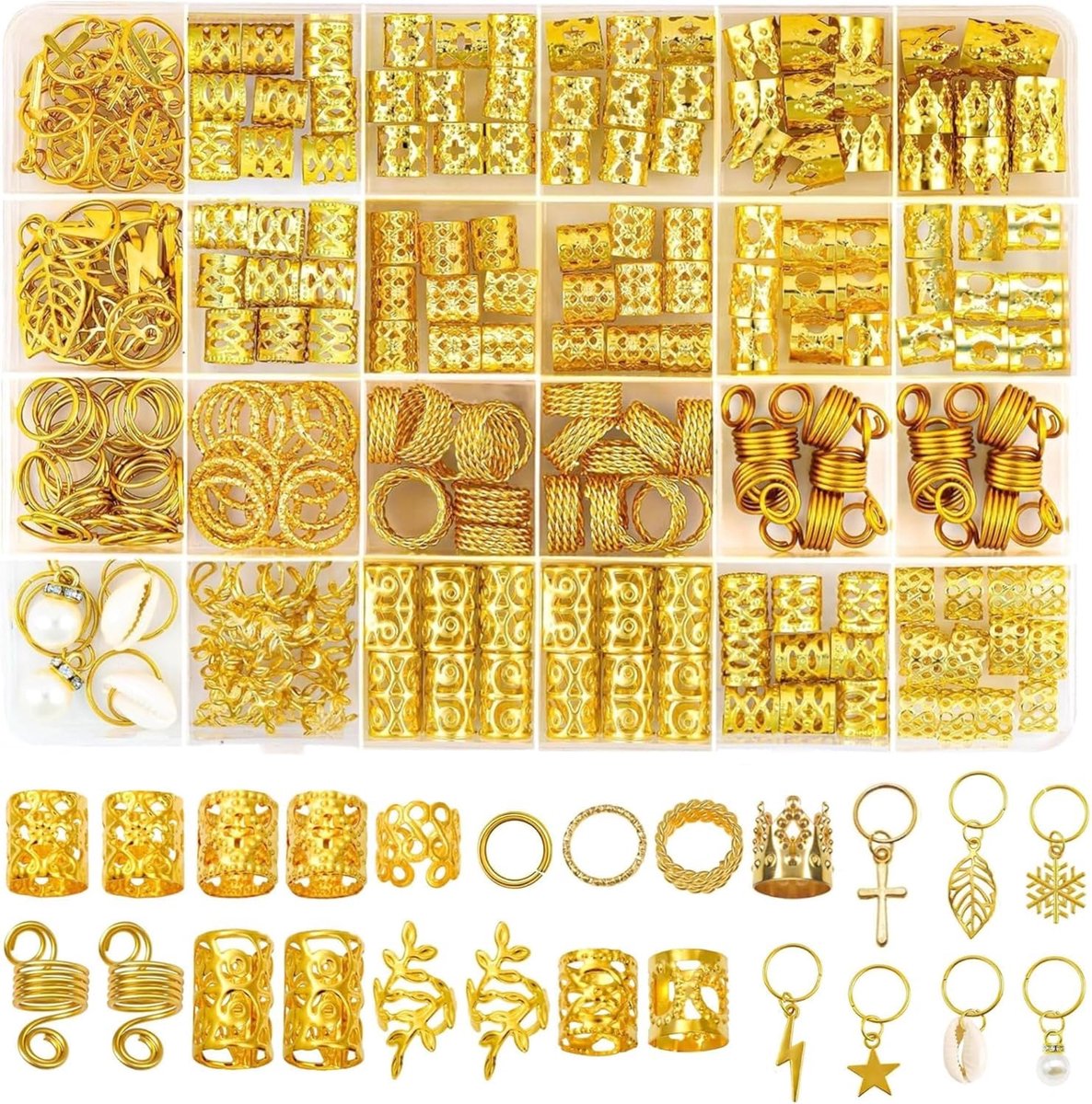 260 stuks haaraccessoires, goud, dreadlocks sieraden, haaraccessoires, festival, metalen haarringen voor vlechten, haarsieraden, verstelbare manchetten, haarspiralen voor vlechten, accessoires