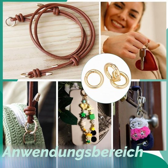 Veerringen in 18-karaats verguld messing ronde sleutelhangers sluitroringen torische ringen draaibare karabijnsluitingen trekker voor het maken van sieraden — afbeelding 5