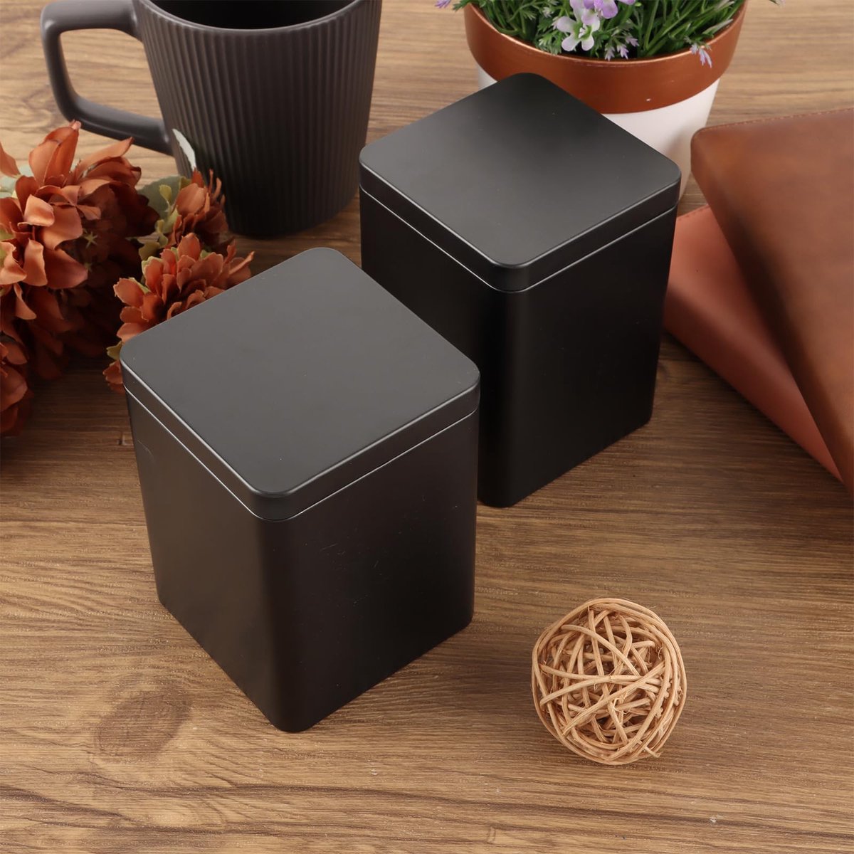 Theedoos Voor Losse Thee - Aromadicht Metalen Blik Voor 90g Earl Grey - 8 x 8 x 11 cm - Ook Ideaal Als Meel-, Rijst- of Koekjesblik