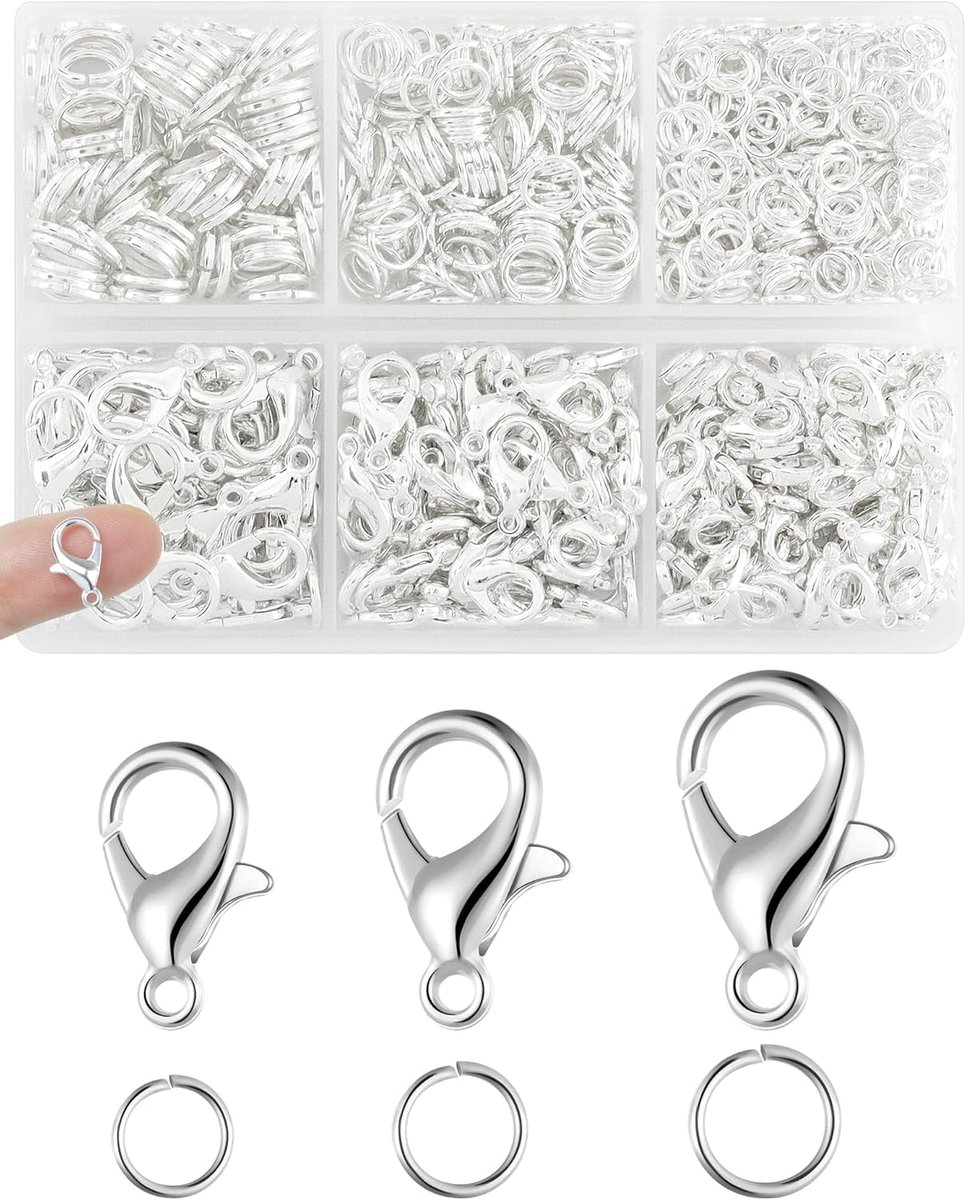 450 stuks kreeft klauw sluitingen en springringen set - zilveren sieraden sluitingen voor ketting, armband, sleutelhangers en doe-het-zelf benodigdheden voor het maken van sieraden (zilver)