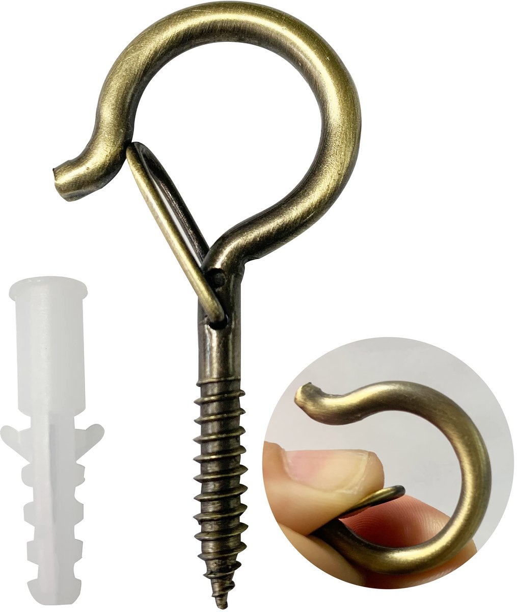 20 stuks haakschroeven, schroefhaken, 4 mm x 55 mm, plafondhaken, zware belasting met veiligheidsgesp met schroeven voor het ophangen van plantenmanden, vogelhuisjes, windspelletjes, lichtkettingen