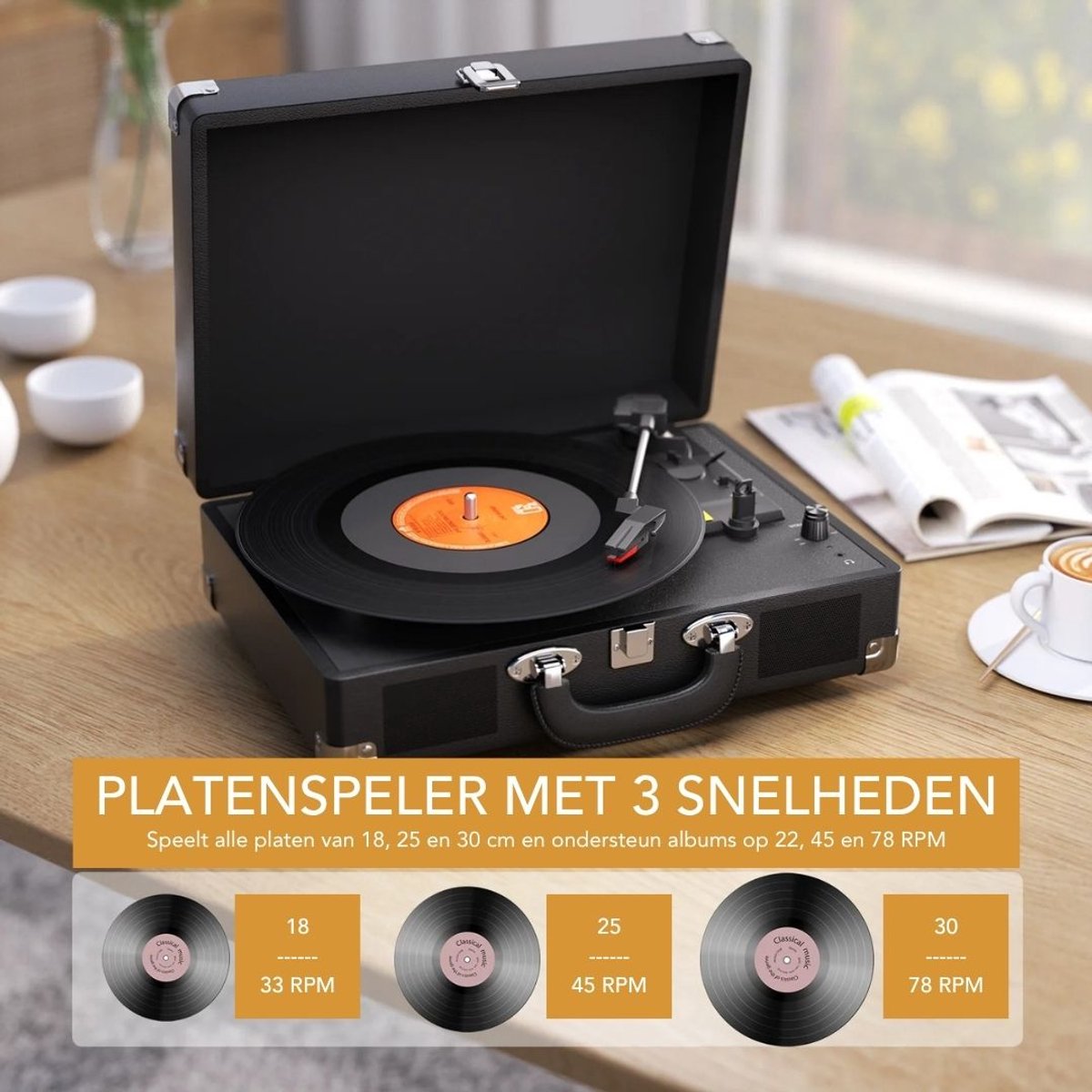 G&G platenspeler - Platen - Vinyl - LP - Voorversterker - 2 ingebouwde speakers - Auto stop - Bluetooth - Retro - Koffer - AUX — cadeau in Games, Films & Muziek - foto 8