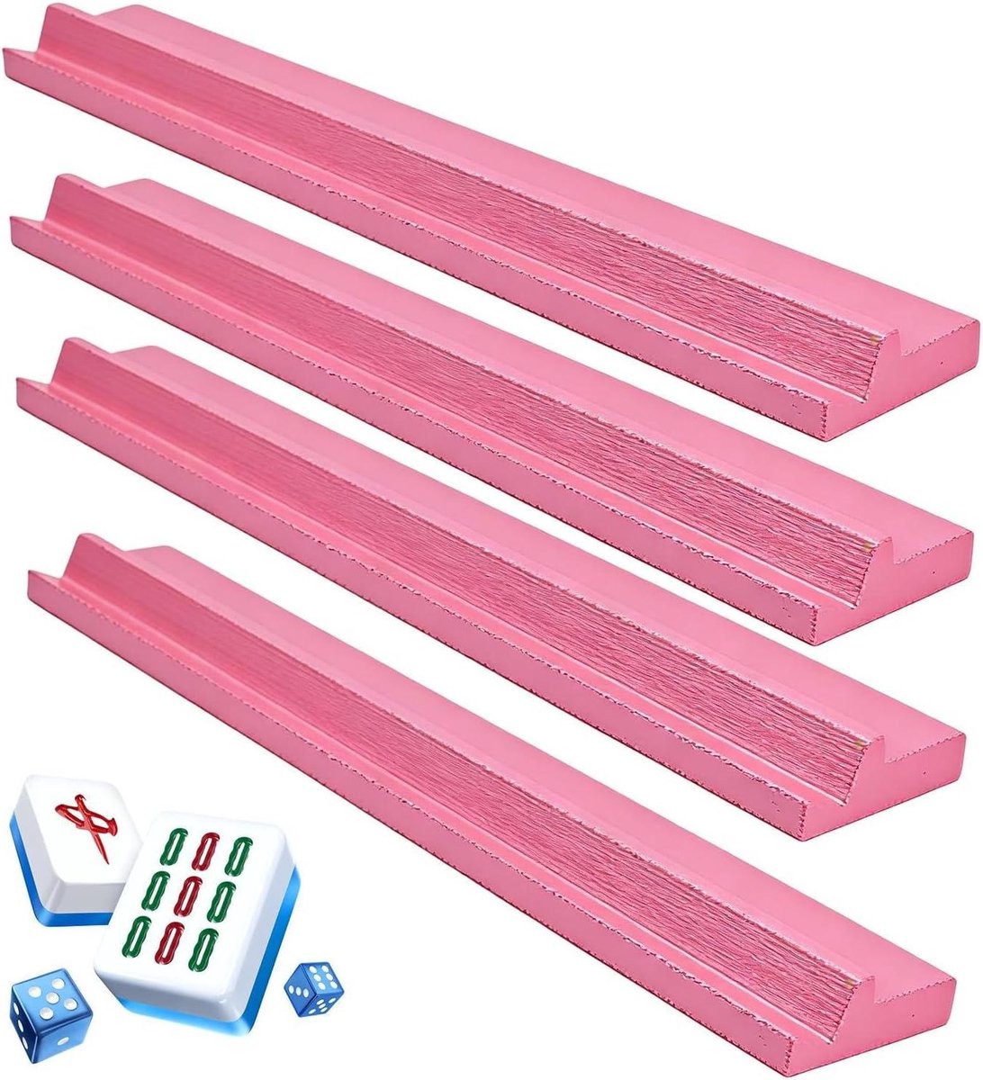 Mahjong Houten Houders - Tegel Organizers - Spel Organiseren - Splintervrij Ontwerp - 44 x 14.5 x 6.5 cm - Roze