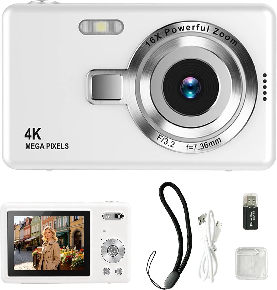 SnelShoppen - Vexnaro Digitale Camera 2,7 K 48 MP Compact met 16-voudige Digitale Zoom, Fotocamera voor Studenten en Beginners, Inclusief 64 GB Geheug