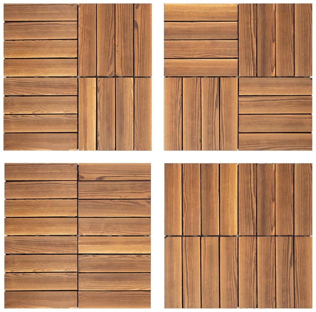 Terrastegels Hout - Vloerdelen Balkon - Buiten Vloer Leggen - Kliksysteem Interlocking - 30x30 cm 36 stuks - Bruin