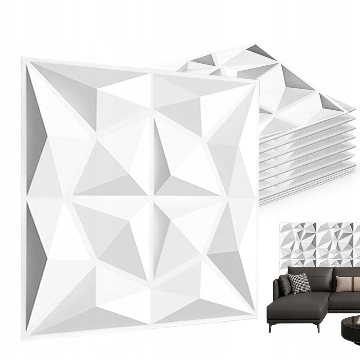 12 Stuks Tegelstickers - Muurstickers 3D Reliëf - 12x 50x50 cm - Wit - PVC - Decoratie Sticker Tegels - Muurstickers Keuken - Voor DIY & Renovatie - Slaapkamer en Kantoor