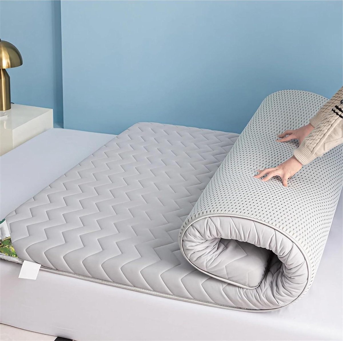 Japanse futonmatras - Vloermatras oprolbaar - Comfortabel slapen - Ademend vierlaags ontwerp - 80 x 190 cm - Grijs