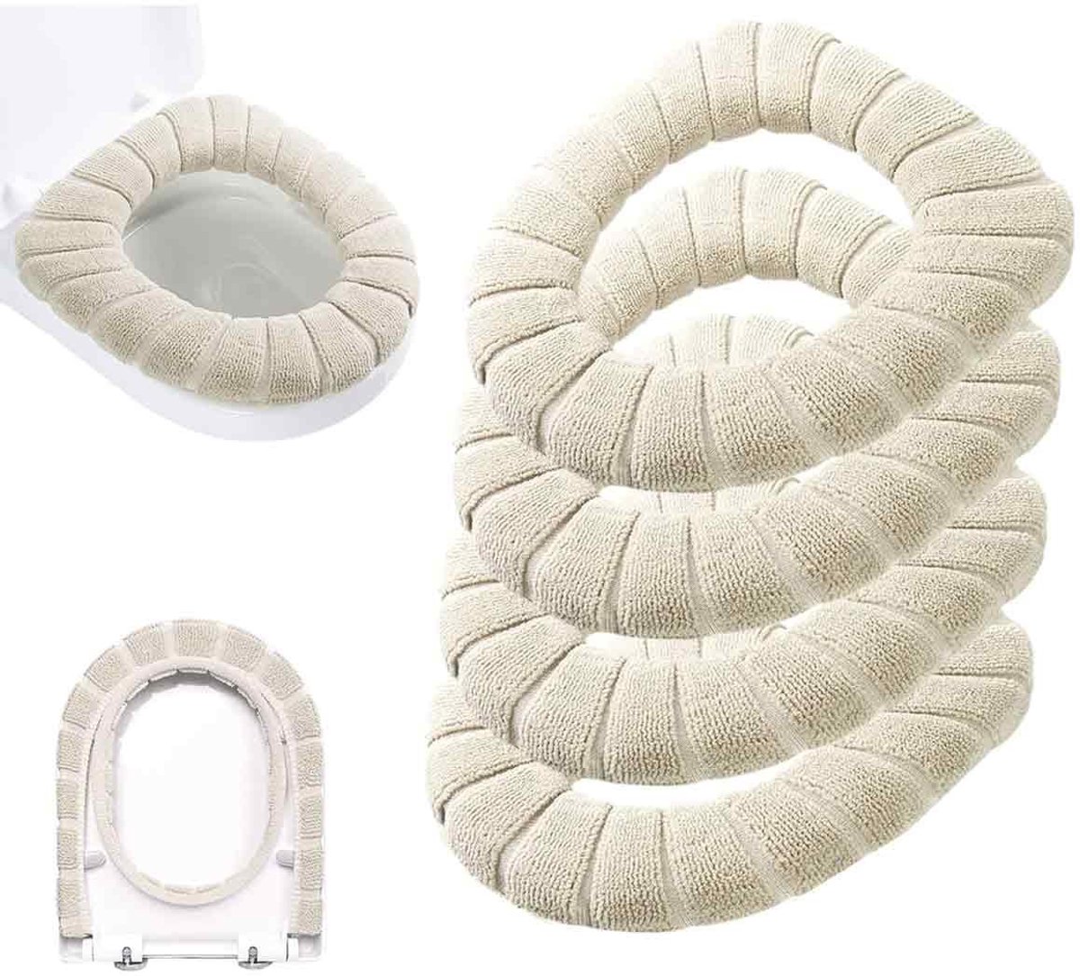 Toiletdeksel overtrek - Toiletseat liner - Gewatteerd met handvat - 4 stuks - Voor ovaal toilet