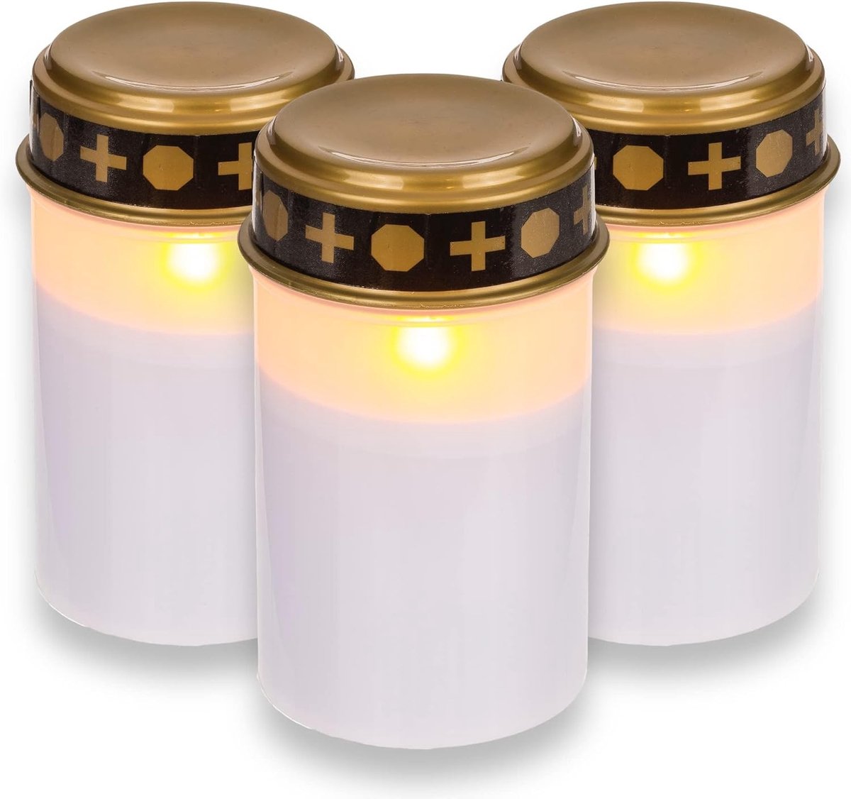 Led-graflichten wit, set van 3 voor buiten | Werkt op batterijen, flikkereffect, lange brandduur, voor graf- en herdenkingsplaat