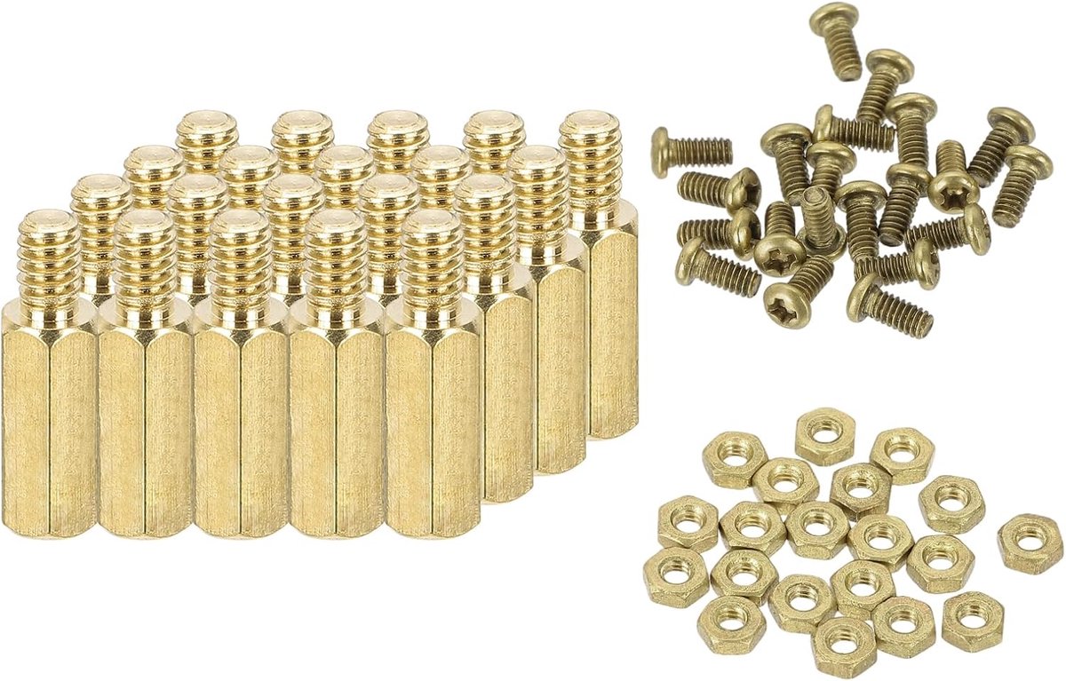 M2 Mannelijke Messing Hex Spacer Standoffs Schroeven Nuts, 20 Set Hex Column Schroef Nut Assortment Kit M2 x 7 + 3 Threaded Standoff voor Raspberry Pi PCB moederbord DIY