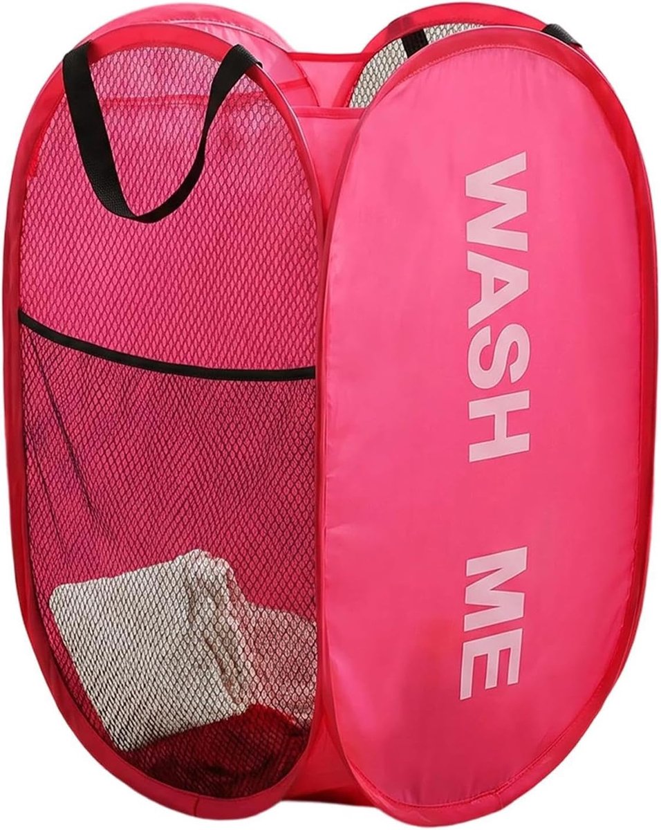 Wasmand Opvouwbaar Waszak Ademend Kleding Opbergen Met Versterkte Handvatten 36x36x58cm Hot Pink