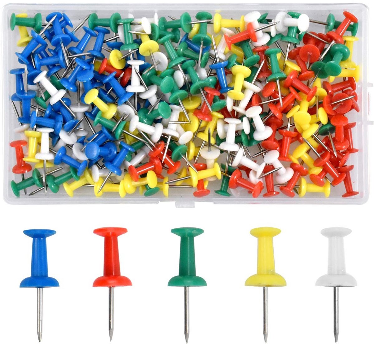 Dailygoods- Punaises 180 stuks - Meerkleurig - Kunststof/staal - Decoratief - Voor prikbord/kork - Afmeting 0,86 inch - Duimspijkers