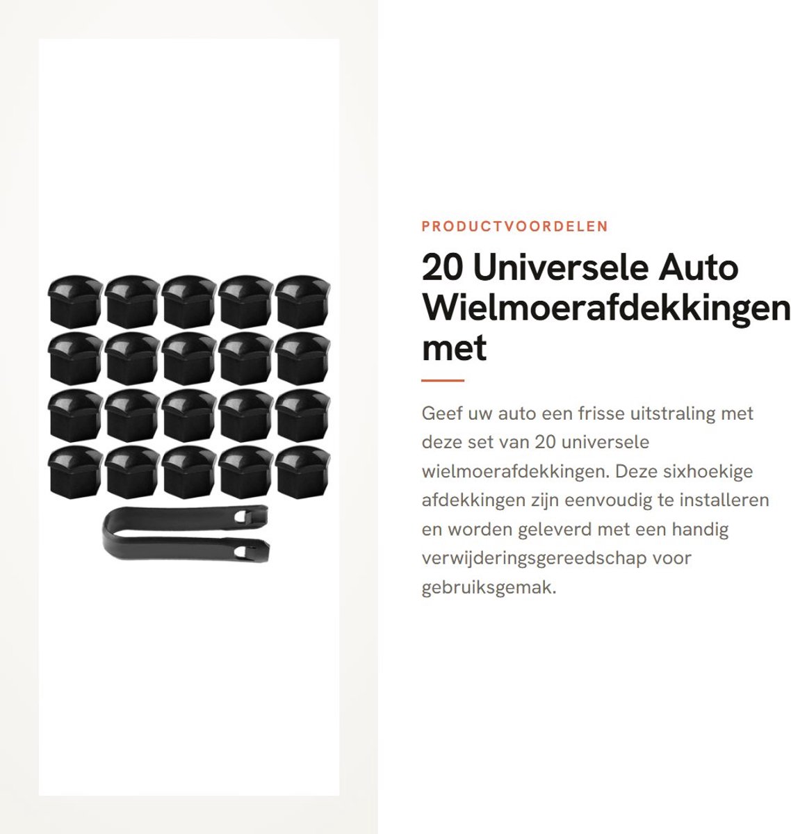 Dailygoods- Wielmoerafdekkingen 20 Stuks - Universele Naaf Schroefdop - Zeshoekige Deksel - Verwijderingsgereedschap - Kunststof - Afmetingen 2.4 x 2.4 cm - Wielmoerdop