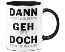 Koffiemok Spreuk - Grappige Mok - Cadeau Afscheid - Dubbelzijdig Bedrukt - 330 ml - Zwart