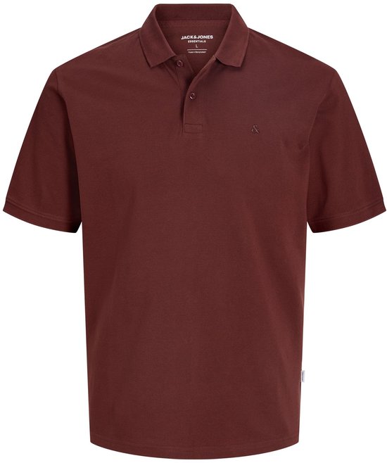 Bruin poloshirt met kraag, knopen en geborduurd logo.