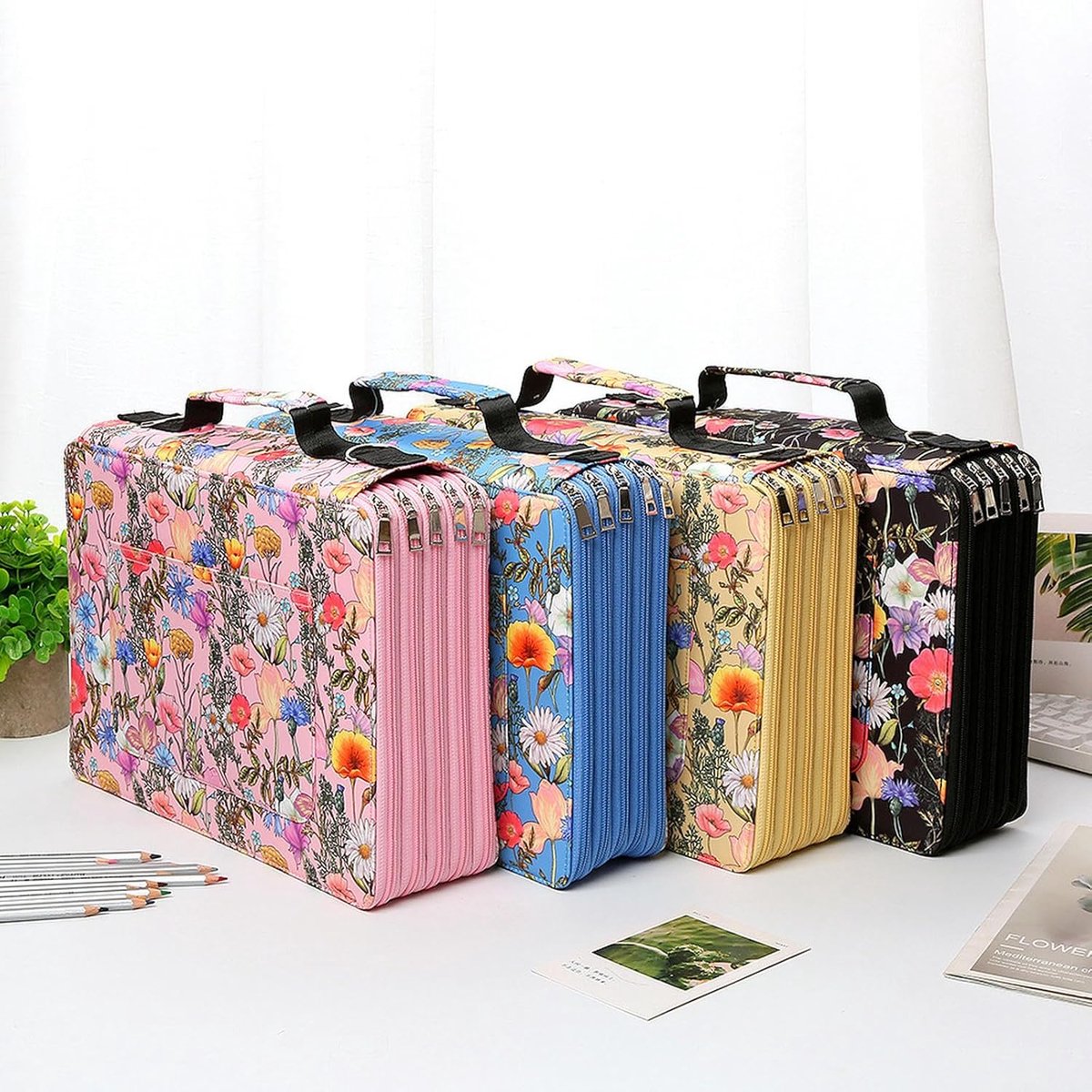 Etui Grote Capaciteit - Pennendoos Organizer - School Kantoor - Slijtvast Waterafstotend - One Size - Bloemenpatroon