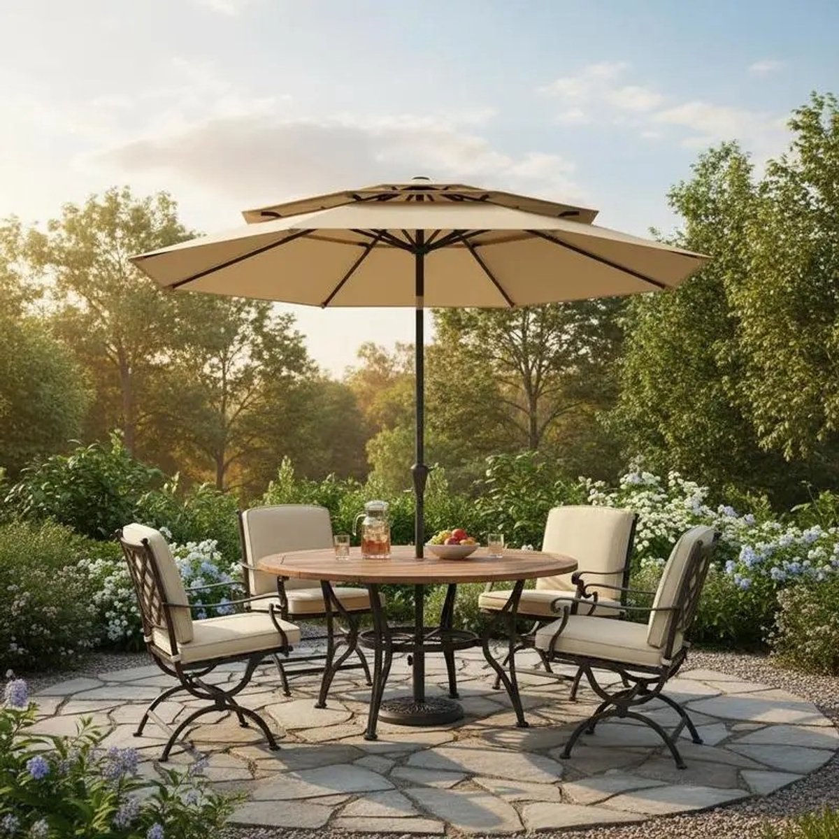 Dailygoods Tuinparasol met drukknop-kantelfunctie, 300cm, beige