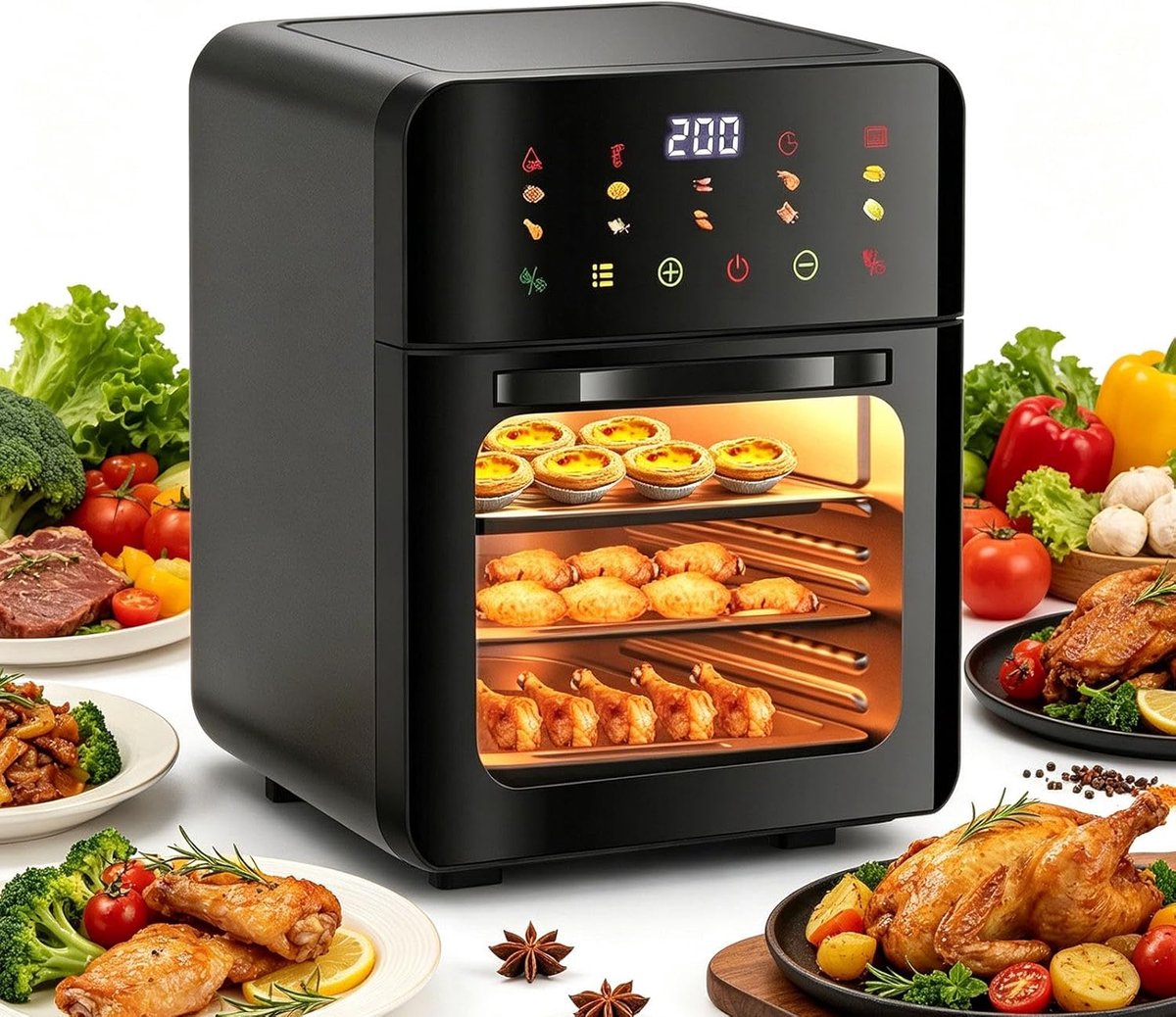 Luchtfriteuse Oven - Heteluchtfriteuse Stoomoven - Gezond Koken - 8-in-1 Functies - Grote Capaciteit - Meerkleurig