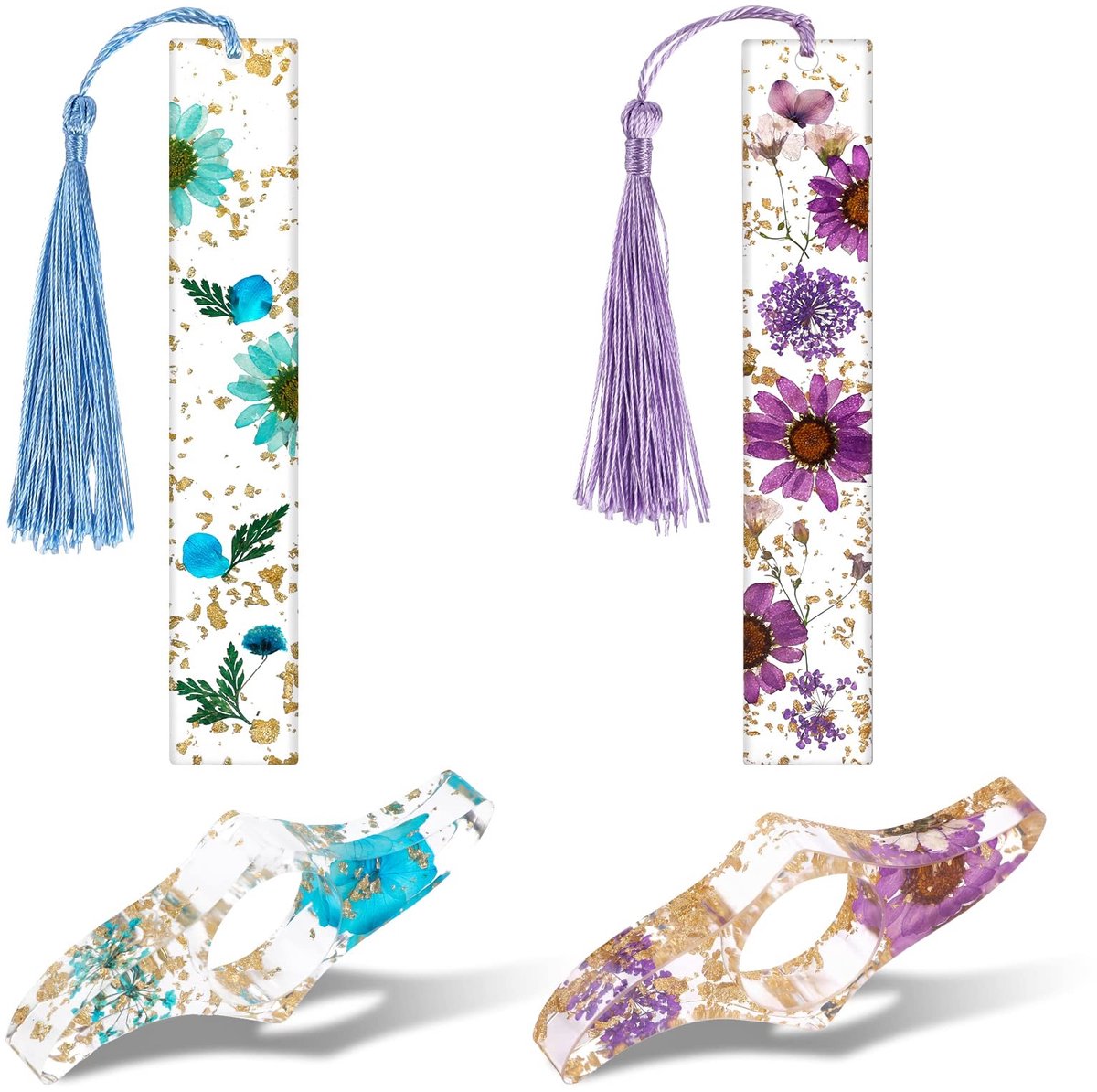 Dailygoods- Bladwijzers Handgemaakt - Bladwijzers met Gedroogde Bloemen - Boekbladhouder - Leesaccessoireset - Cadeau voor Leesliefhebbers - Kunsthars - Boekenleggers
