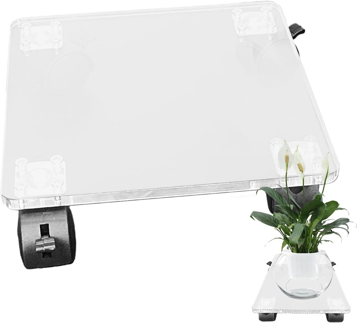 Bloempot Verhuizer - Plantencarretje Rollend - Planten Verplaatsen - Stille Afsluitbare Wielen - 29 cm Breed - Transparant