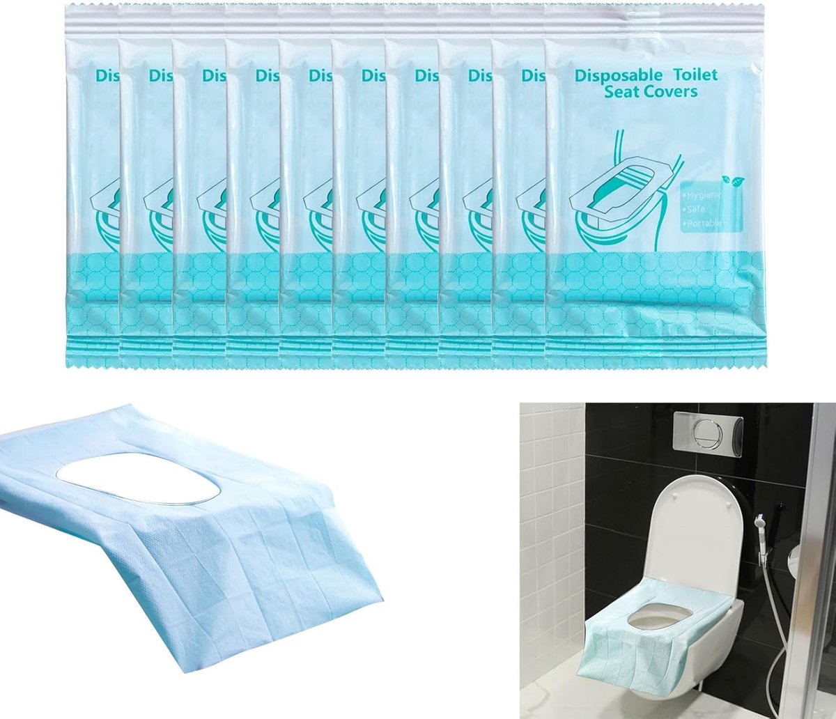 Toilet Covers - Zitjes Beschermers - Hygiënisch Reizen - Individueel Verpakt - 10 Stuks - Blauw