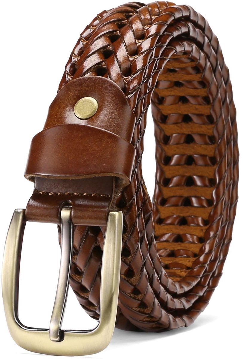 Dailygoods- Herenriem - Gevlochten Riem - Breedte 35 mm - Veganistisch Leer - Zonder Gaten - Perfecte Pasvorm - Duurzame Kwaliteit