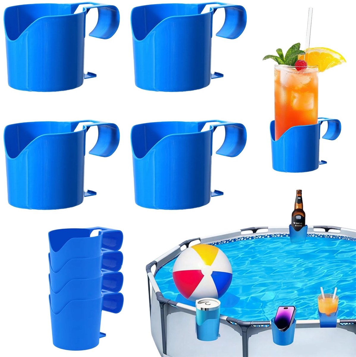 Dailygoods- Drankhouder voor zwembad - 4 stuks - Robuuste kunststof - Bekerhouder voor zwembadrand - Zwembadaccessoires - Altijd binnen handbereik