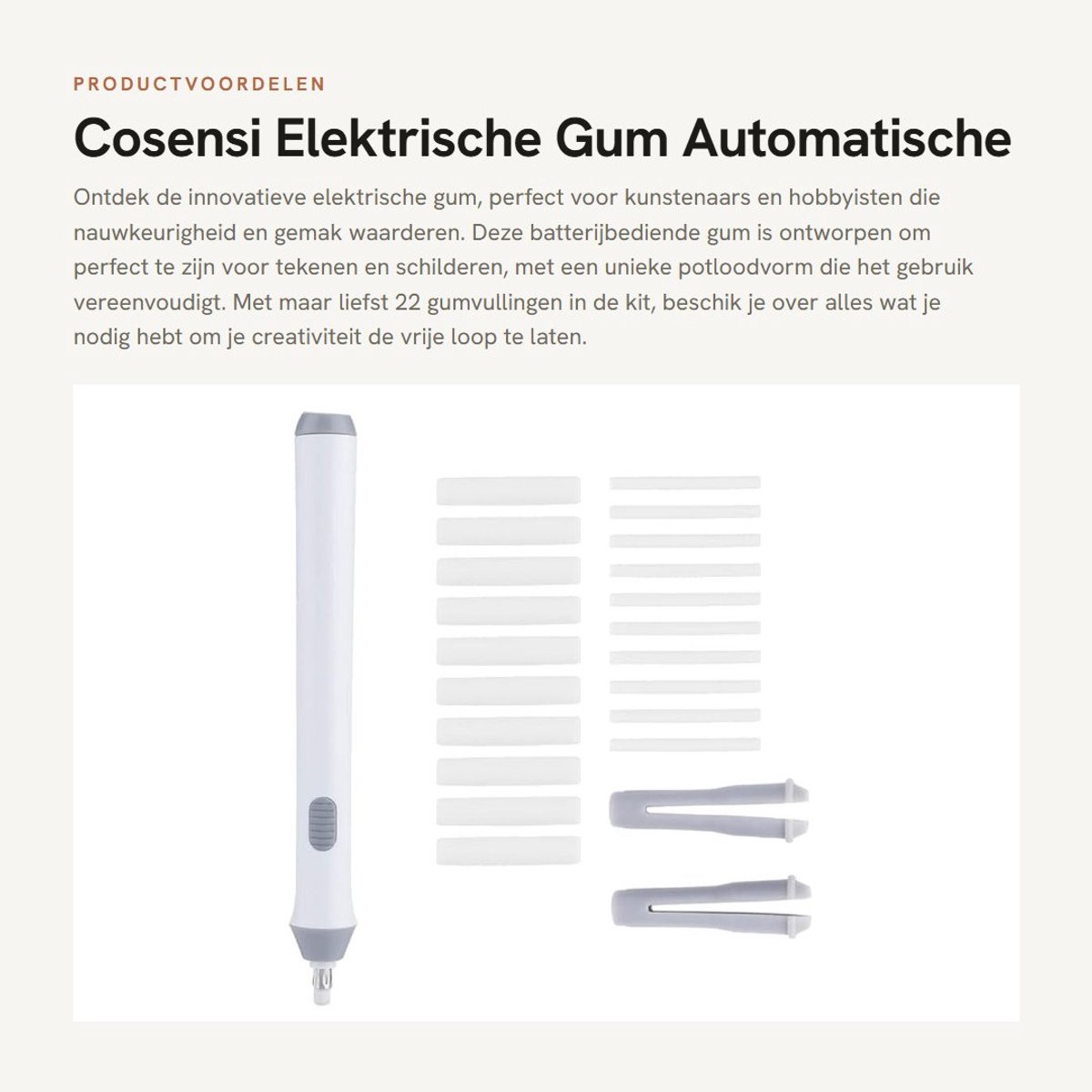 Dailygoods - Elektrische Gum - Automatische Potloodvorm Gum - Inclusief 22 Vullingen - Wit - Creatief Gereedschap - Voor Tekenen en Schilderen - Perfe...