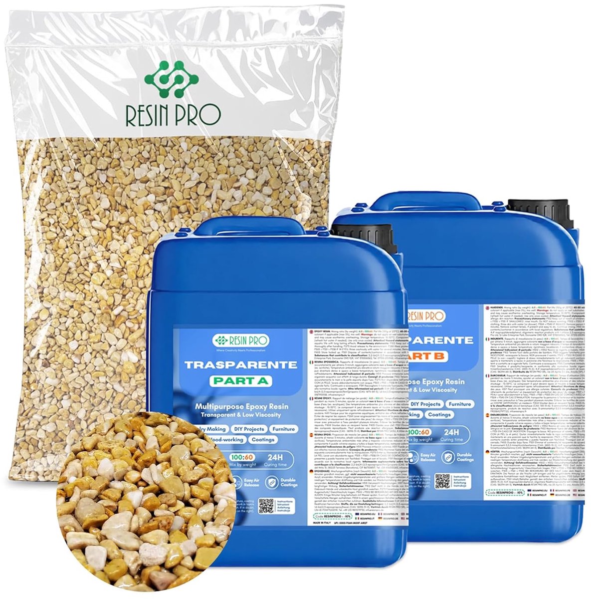 Resin Vloer Set - Kiezels en Hars - Terras Aanleggen - Zelfnivellerend - 1 vierkante meter - Grijs en Transparant