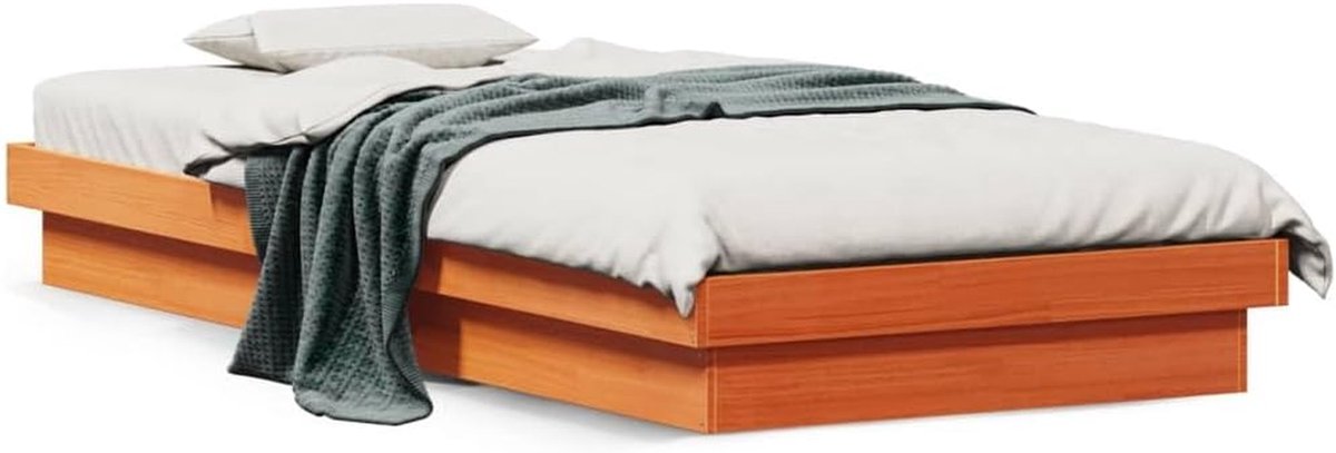 Zwevend Bedframe - Houten Platformbed - Moderne Slaapkamer - RGB Sfeerverlichting - 90x200cm - Wasbruin