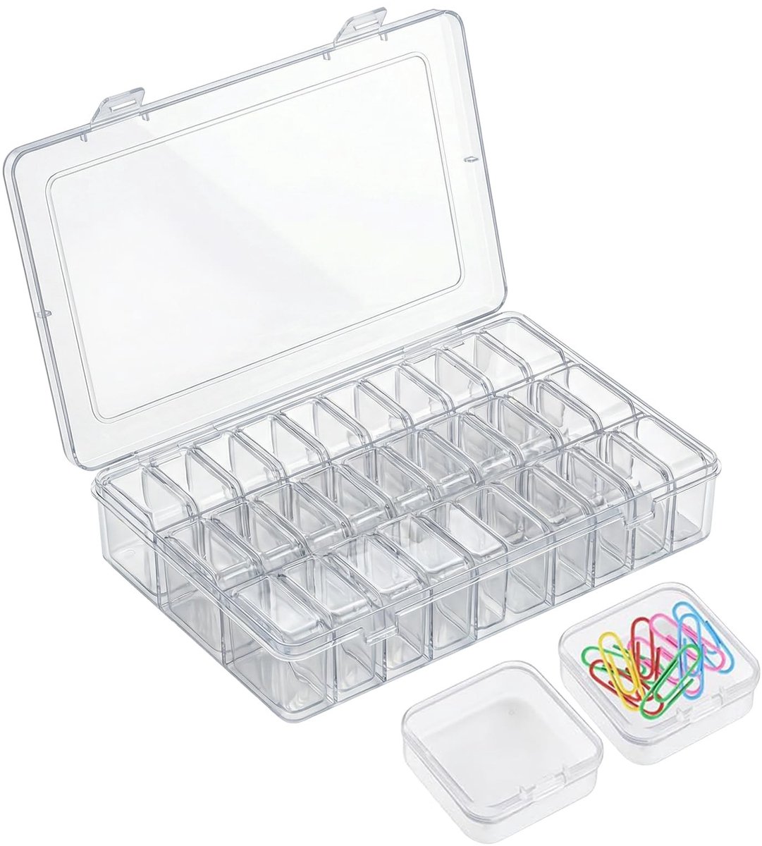 Dailygoods - 31 stuks transparante kunststof containers, mini-organizer met deksel, rechthoekige houder voor accessoires, opbergdoos voor kralen, sieraden, oorbellen, kunsthandwerk, schroeven