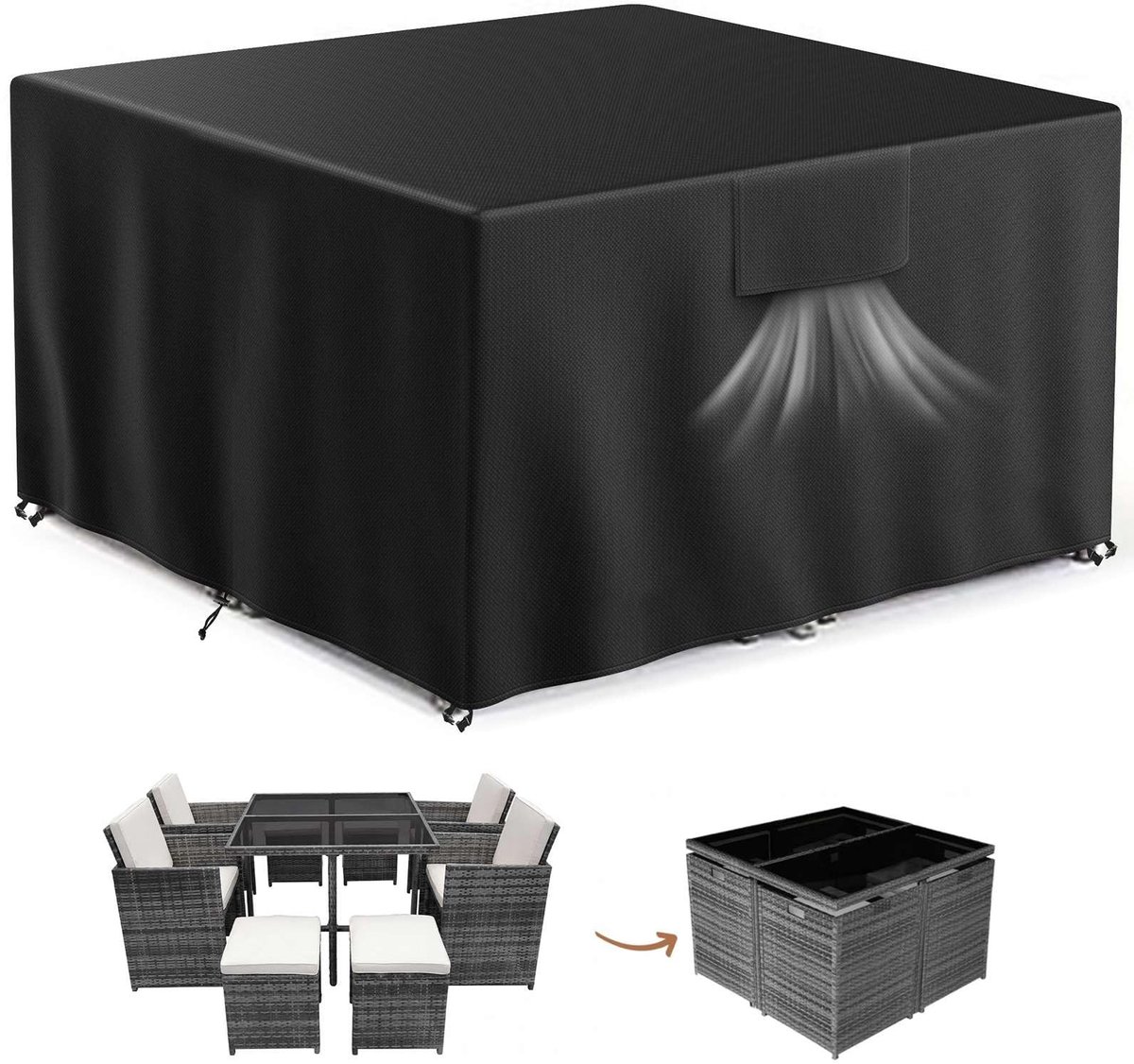 Dailygoods- Tuinmeubelhoes Waterdicht - 125x125x74 cm - UV-bescherming - Winddicht - 500D Stof - Voor 4-zits Tuintafel - Meubelhoes