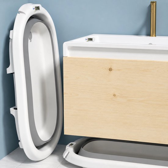 Opvouwbaar babybadje grijs met lcd-thermometer en kussentje Babybad — afbeelding 3