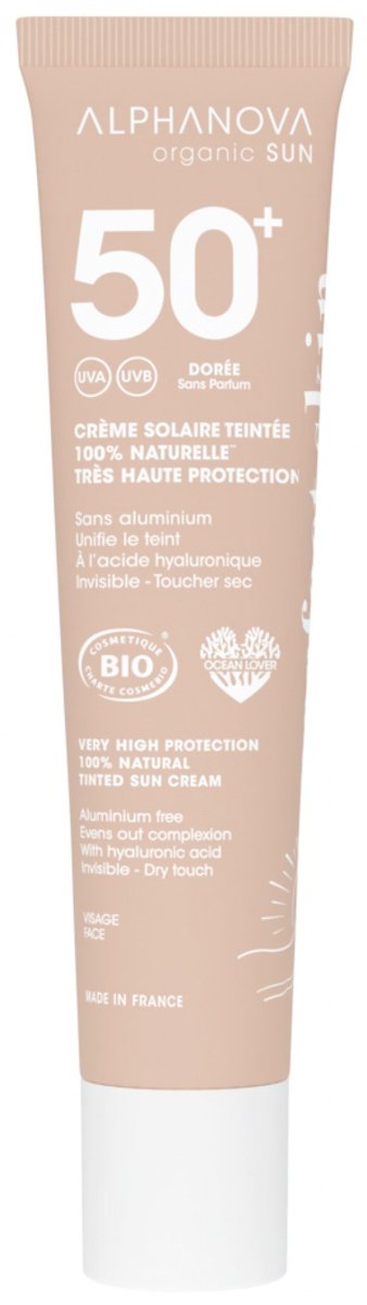 Alphanova Sun Gekleurde Zonnebrandcrème Goud SPF50+ Bio 40 g