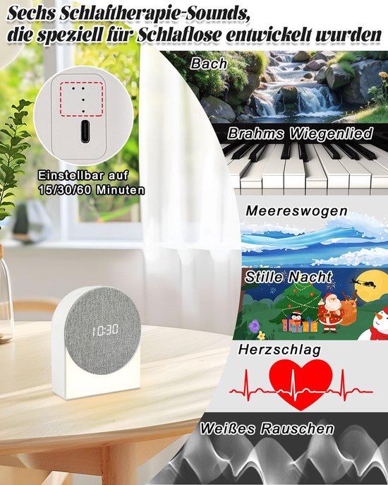 Digitale wekker kinderen met Bluetooth, nachtlampje en slaapgeluiden — afbeelding 4