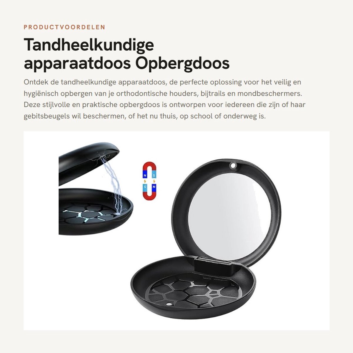 Dailygoods- Tandheelkundige Apparatuurdoos - Opbergdoos voor Orthodontische Houders - Compacte Doos - Geïntegreerde Spiegel - Magneetsluiting - Hygiënische Opbergoplossing