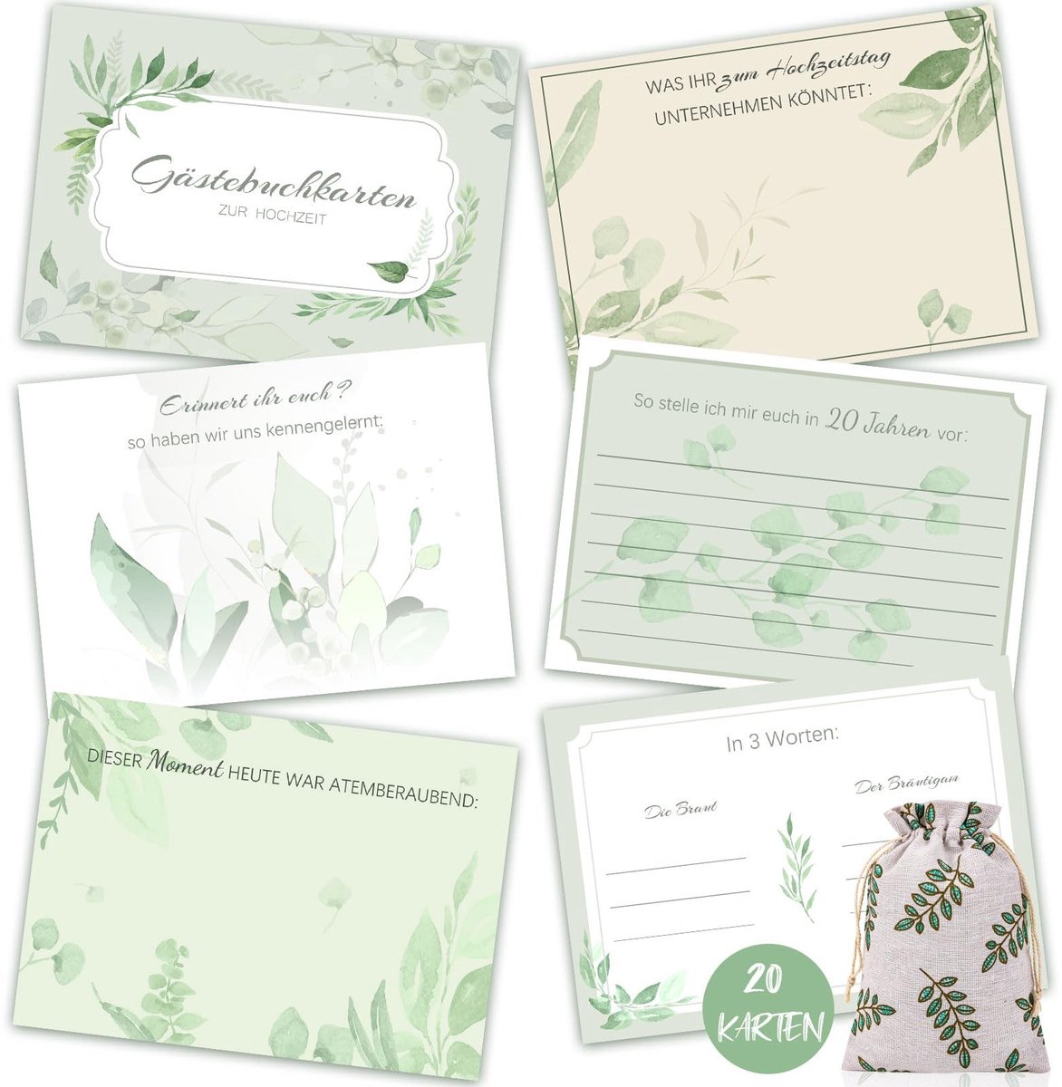 Dailygoods - Gepersonaliseerde gastenboekkaarten - Bruiloft decoratie - 20 stuks - Huwelijkscadeau - Perfect voor elke bruiloft - Unieke beleving