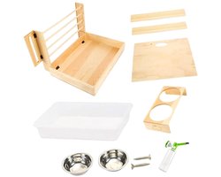 Houten Hooiruif - Konijnenvoerbak - Georganiseerd Voeren - Met Toilet - 55 cm - Houtkleur