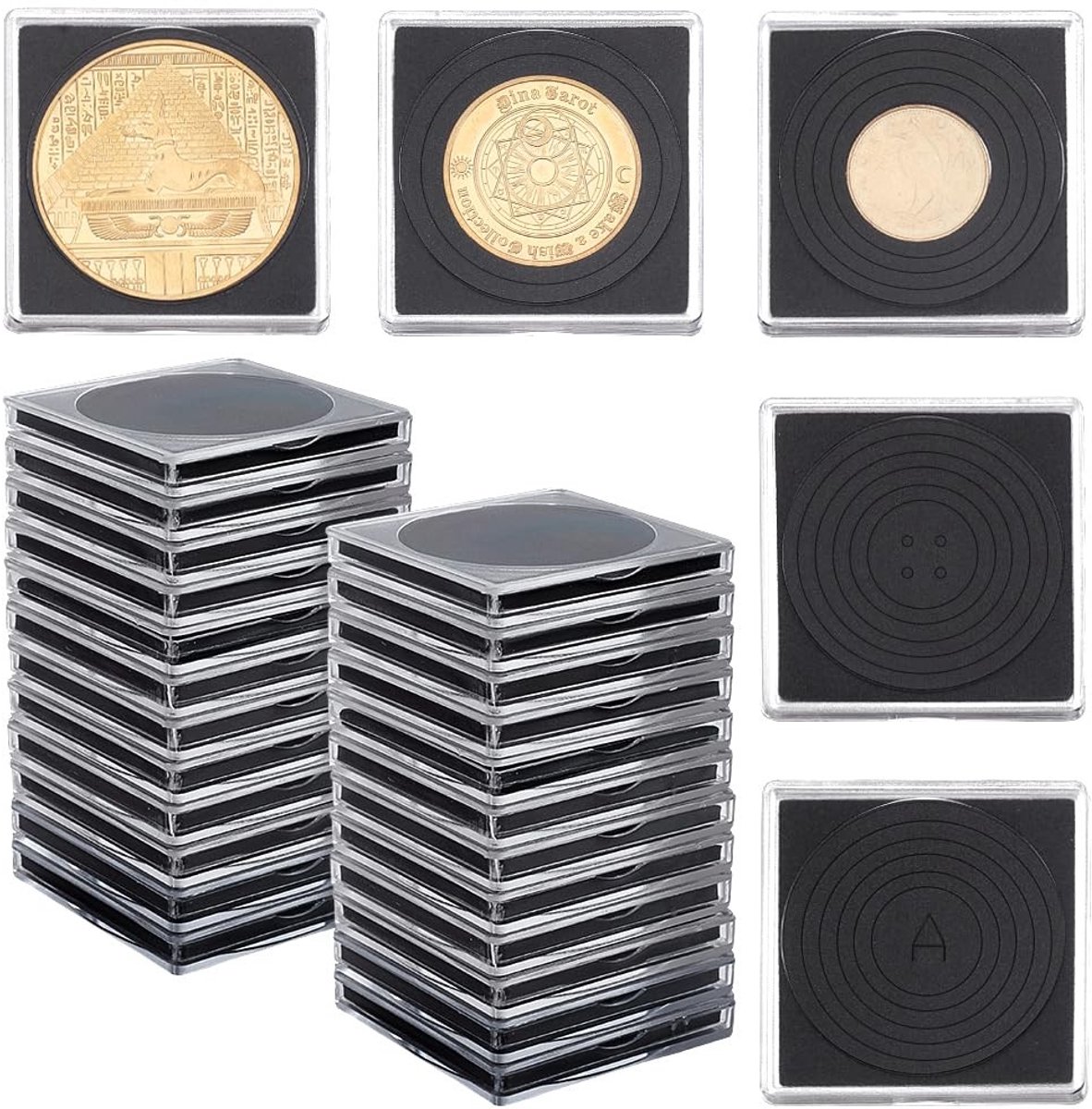 Dailygoods- Munthouders 50 Stuks - Doorzichtige Munthouders - Verstelbare Afdichting - Muntenverzameltui - Vierkante Capsules - Kunststof Behuizing - Muntenhouder