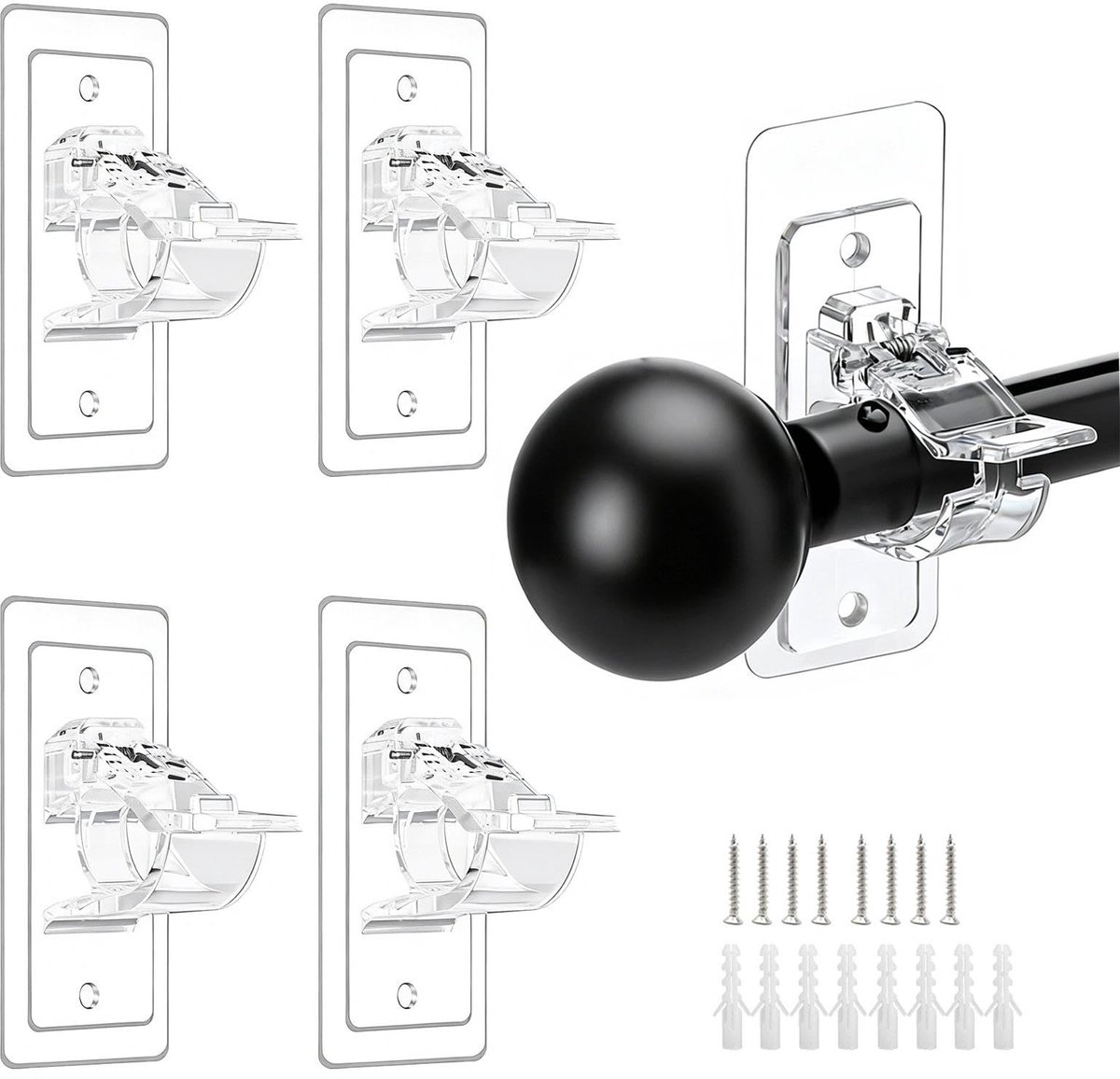 Dailygoods- Gordijnhouder 4 Stuks - Transparante Gordijnroedehouder - ABS Materiaal - Geschikt voor Stangen tot 3 cm - Eenvoudige Installatie - Slijtvast en Vervormingsbestendig - Gordijnstanghouder